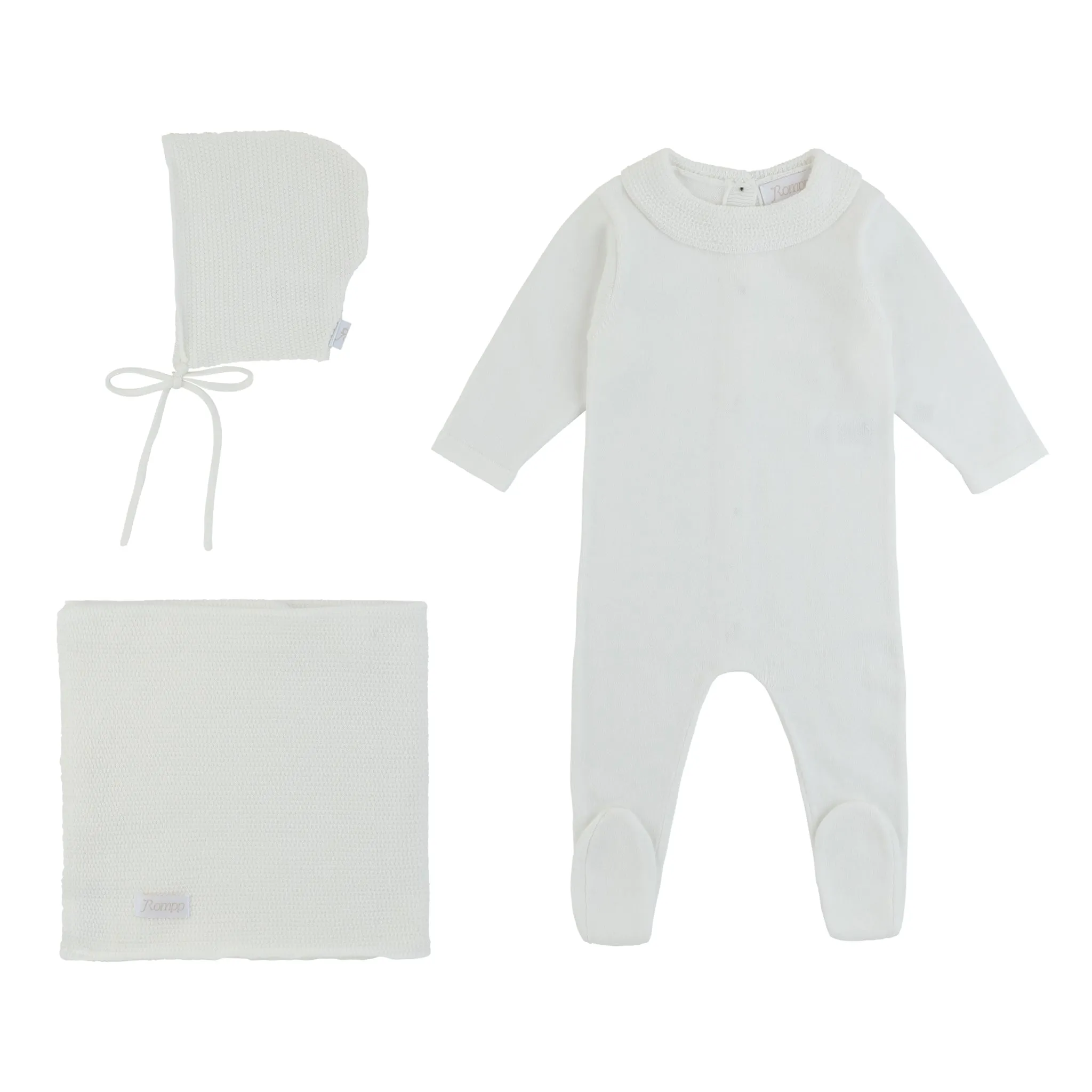 ROMPP White Trim Collar Knit Onesie White 2 pc Set