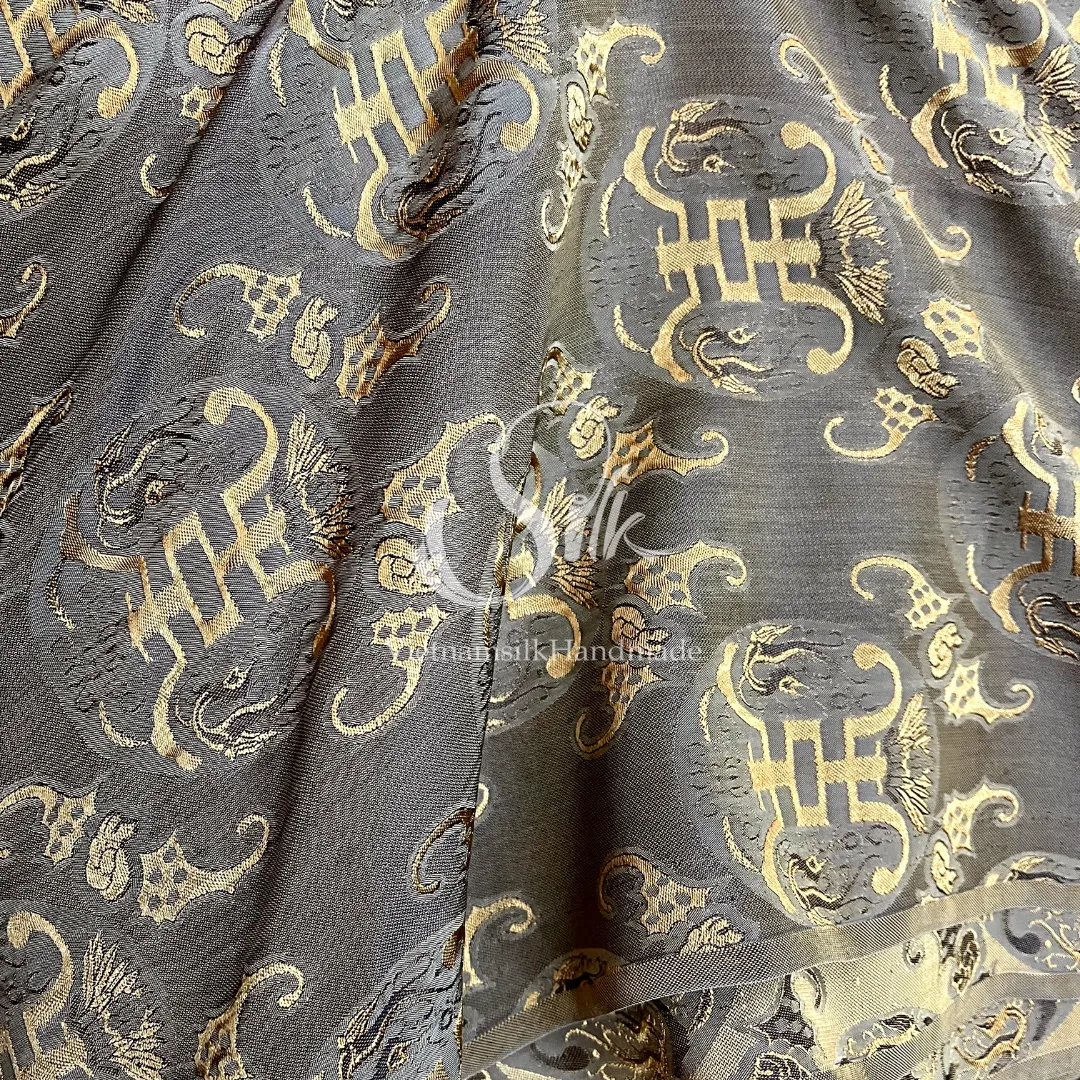 Silk with Bronze patterns - PURE MULBERRY SILK fabric by the yard  -Luxury Silk - Natural silk - Handmade in VietNam- Silk with Design